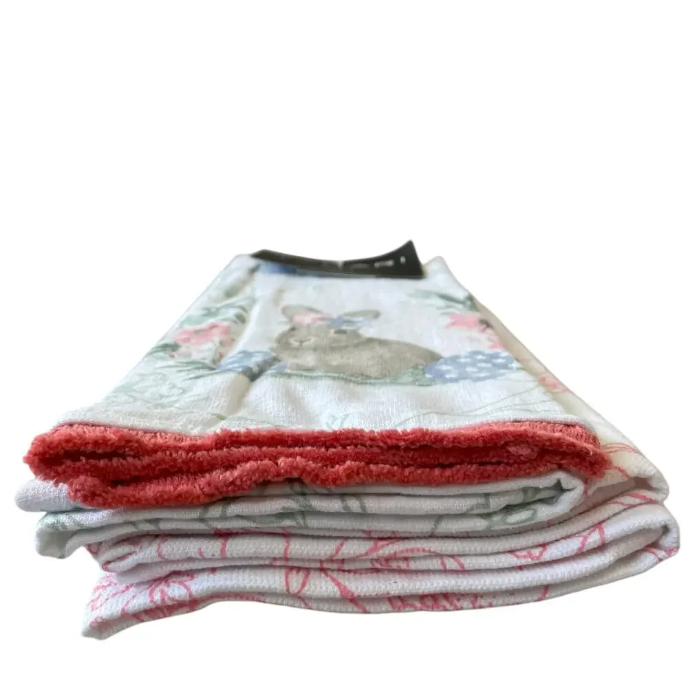 TAHARI HOME Kitchen Towels 3pk Easter Bunny Rabbit Garden Flowers 18